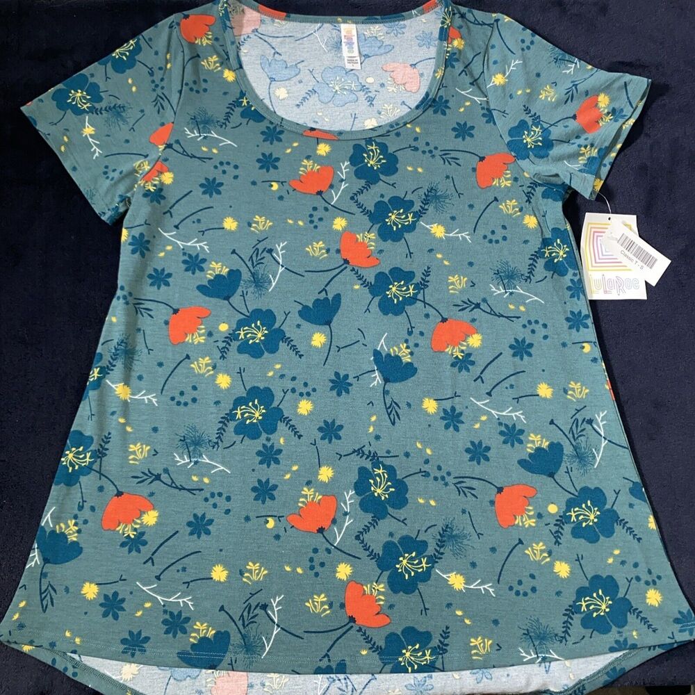 LulaRoe Drapey Shirt Womens Size Small Multicolor Floral Pattern Short Sleeve